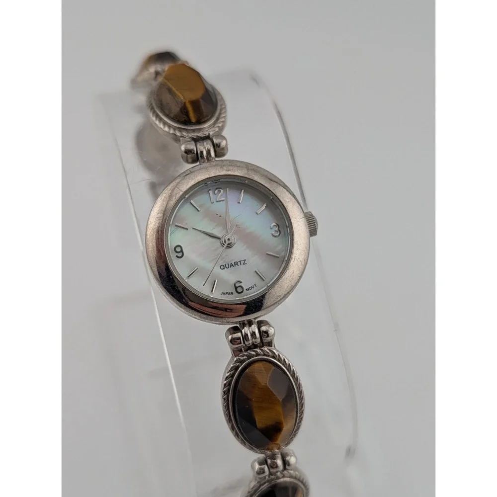Vintage Avon Tiger's Eye Link Watch MOP Dial 6.75
